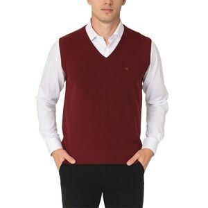 Monte Carlo Elegant V-Neck Sweater Vest Virgin‎ Wool in Rich Burgundy